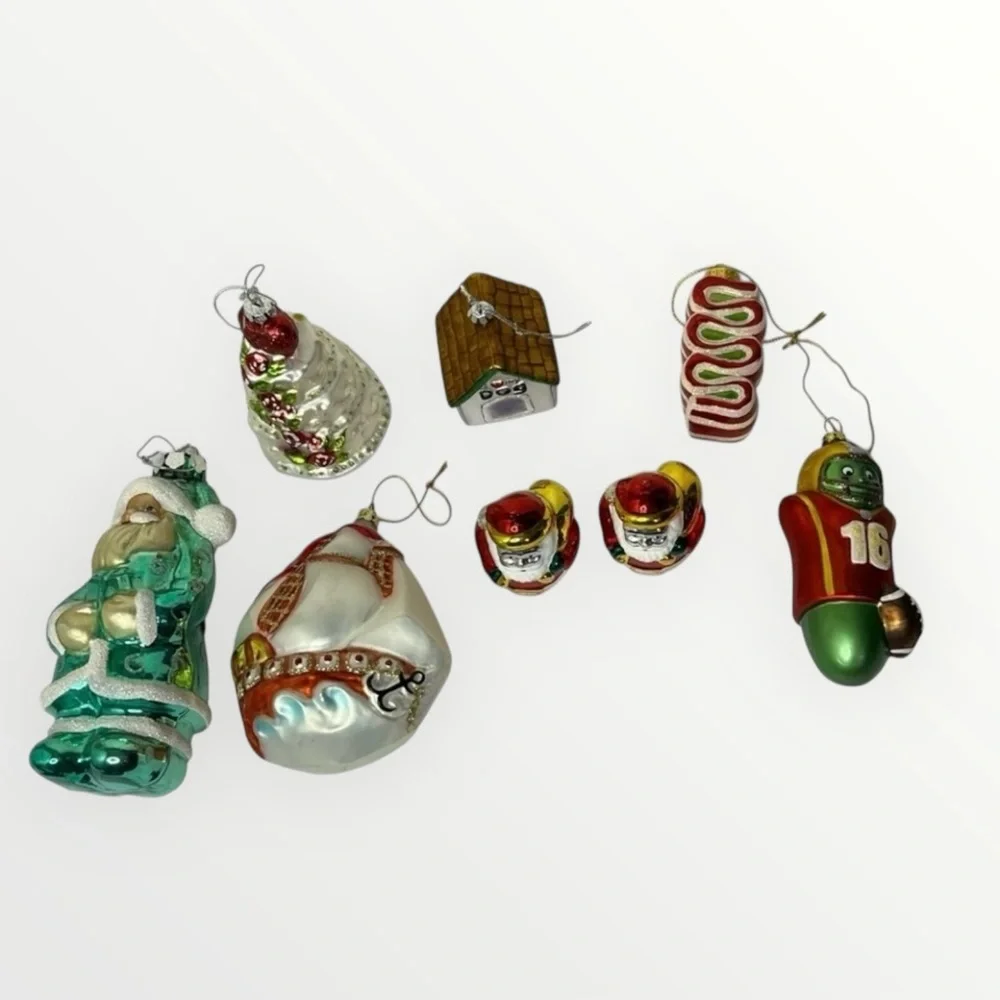 Glass Figure Ornaments‎ Lot of 8 Hanging Christmas Decor Santa